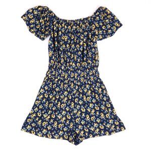MNG Basics Floral Off‎ Shoulder Romper Womens XS Blue Yellow Cottagecore Boho